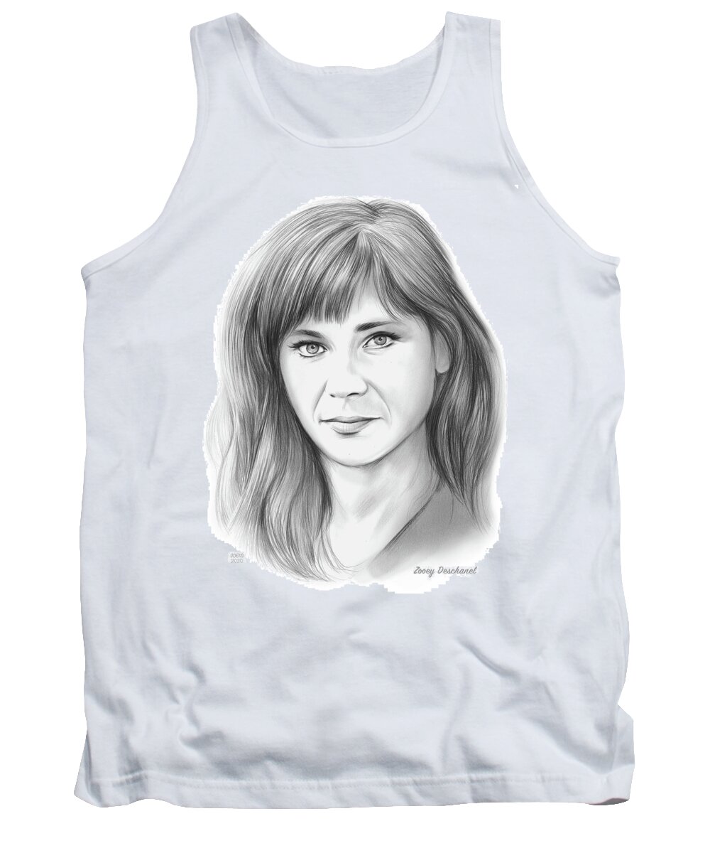 Pencil Sketch Tank Top featuring the drawing Zooey by Greg Joens