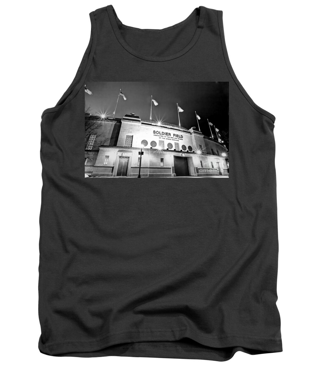 Soldier Tank Top featuring the photograph 0879 Soldier Field Black and White by Steve Sturgill