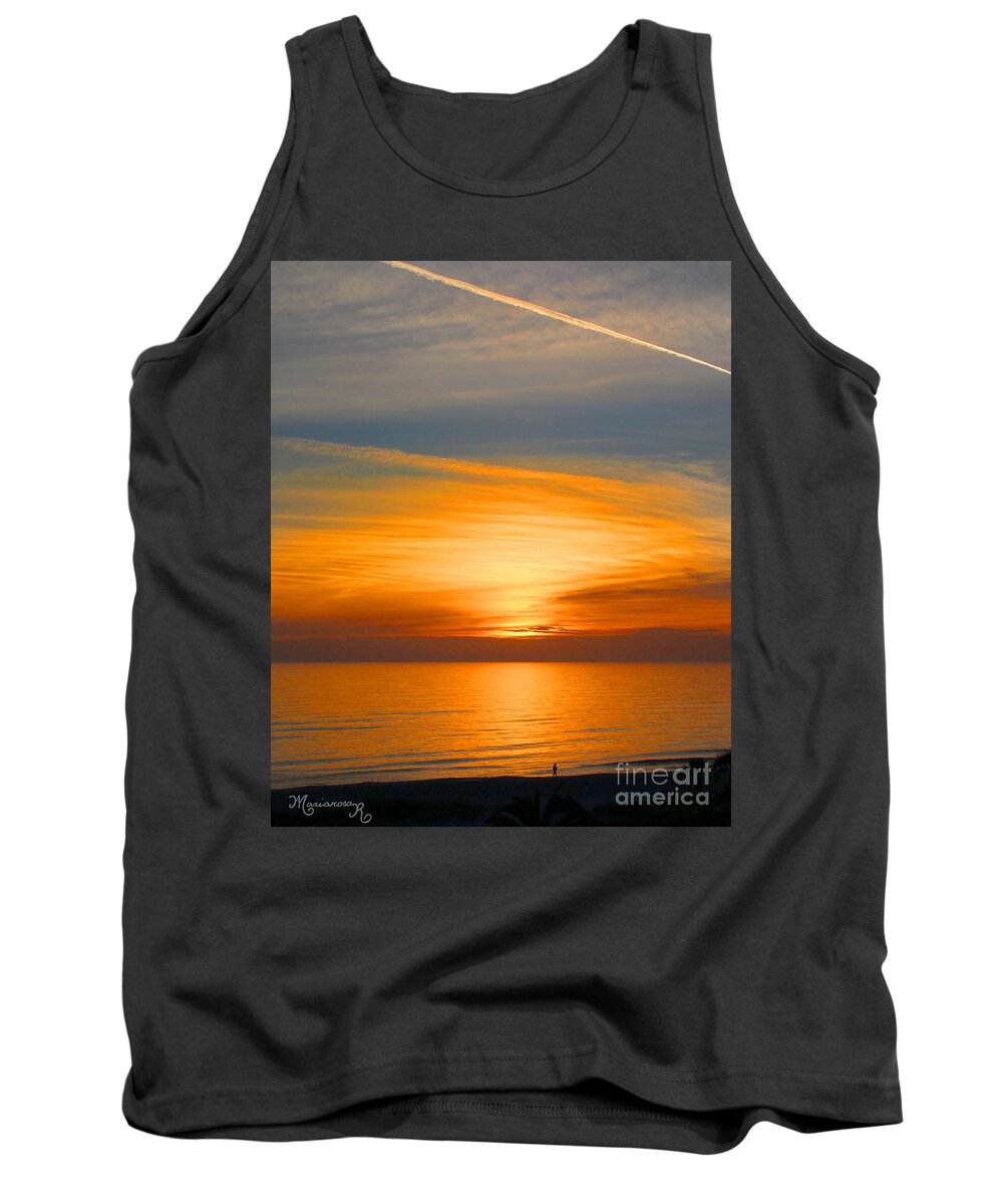 Sunset Tank Top featuring the photograph A Walk at Sunset #1 by Mariarosa Rockefeller