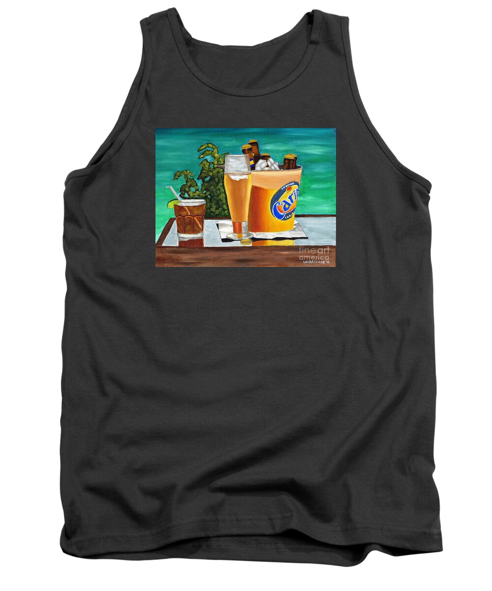 Caribbean Beer Tank Top featuring the painting Caribbean Beer by Laura Forde