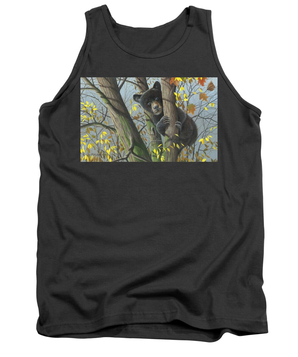 Black Bear Tank Top featuring the painting Little Mischief #1 by Mike Brown