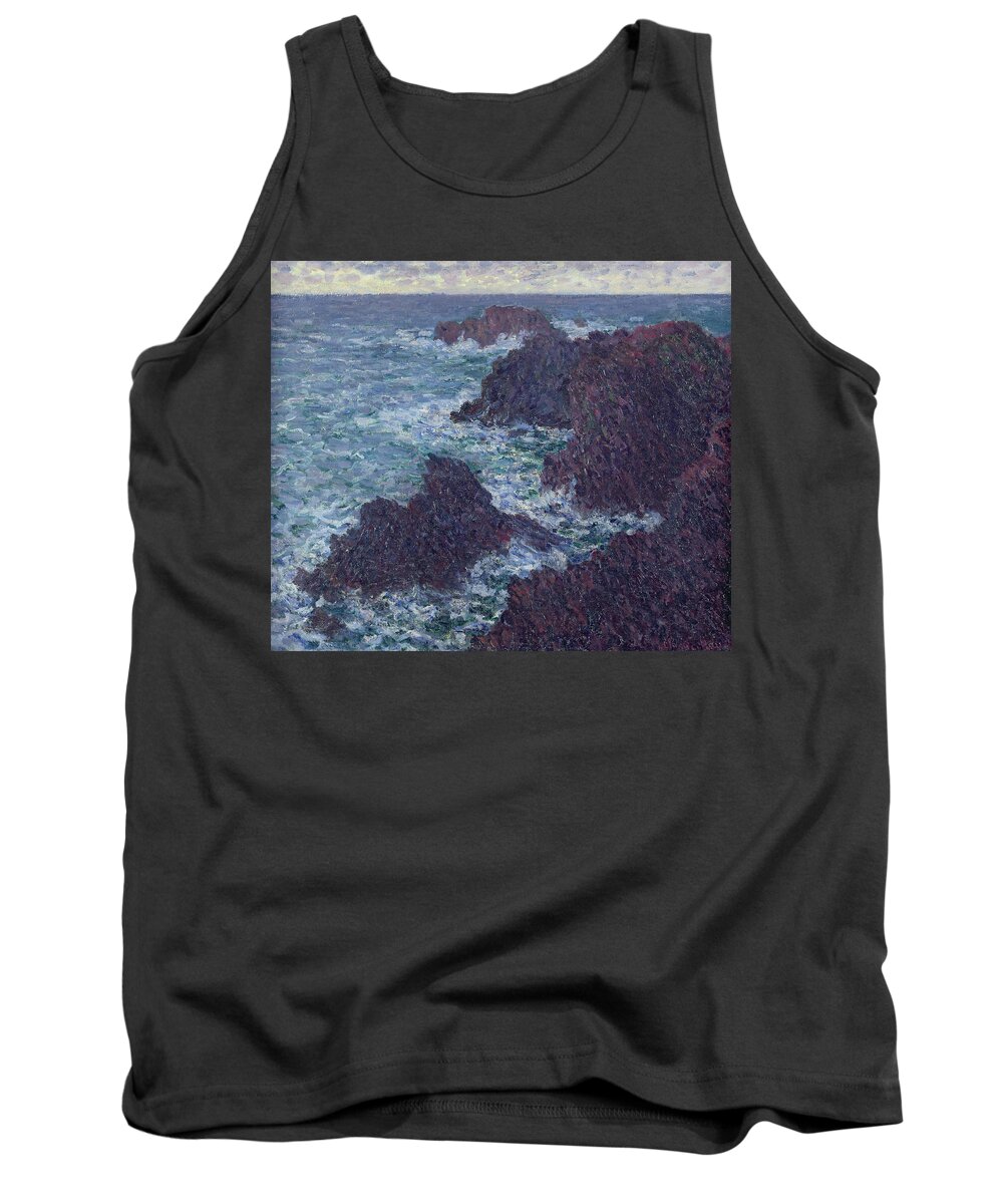 The Rocks Tank Top featuring the painting The Rocks at Belle-Ile by Claude Monet