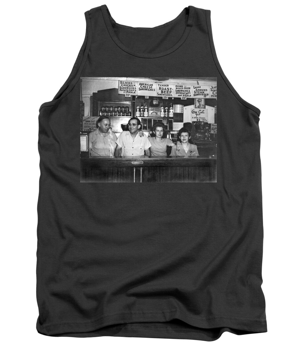Caucasian Appearance Tank Top featuring the photograph 1940's Diner And Its Staff by Underwood Archives