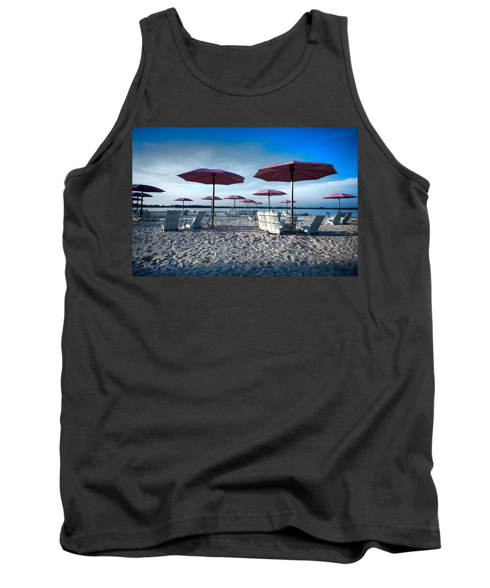 Background Tank Top featuring the photograph Umbrellas On The Beach #2 by Joseph Amaral