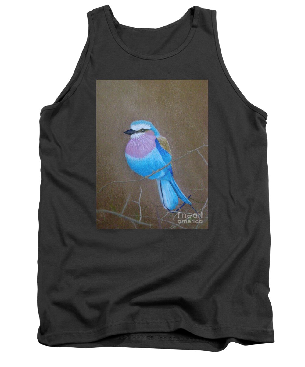 African Bird Tank Top featuring the pastel Violet-breasted Roller Bird by Lynn Quinn