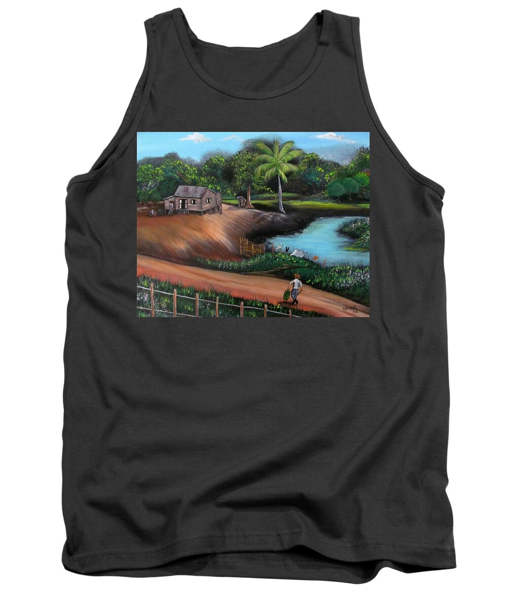 Tropical Landscape Tank Top featuring the painting Walking Home by Gloria E Barreto-Rodriguez