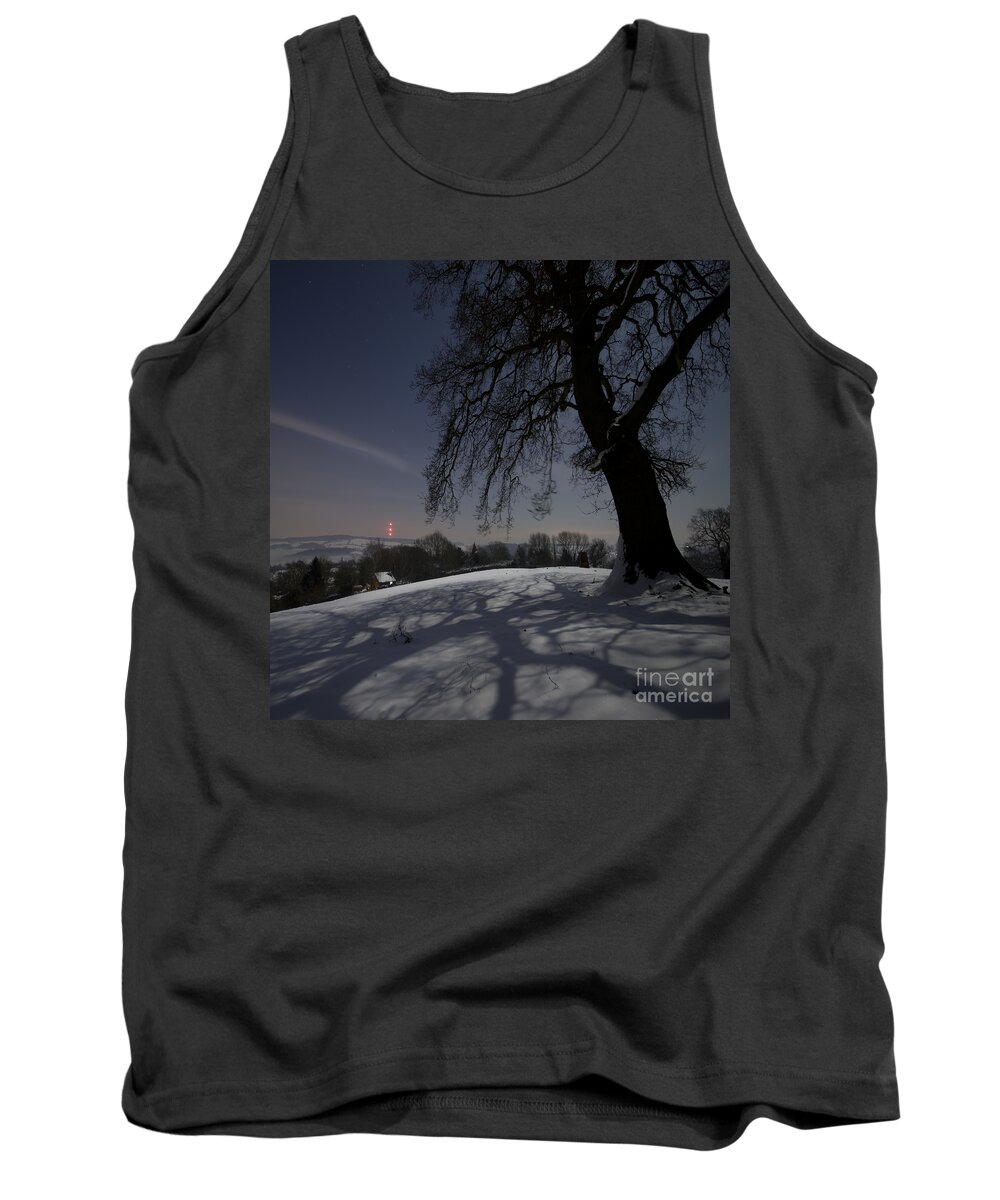 Landscape Tank Top featuring the photograph Wintery landscape in the night #2 by Ang El