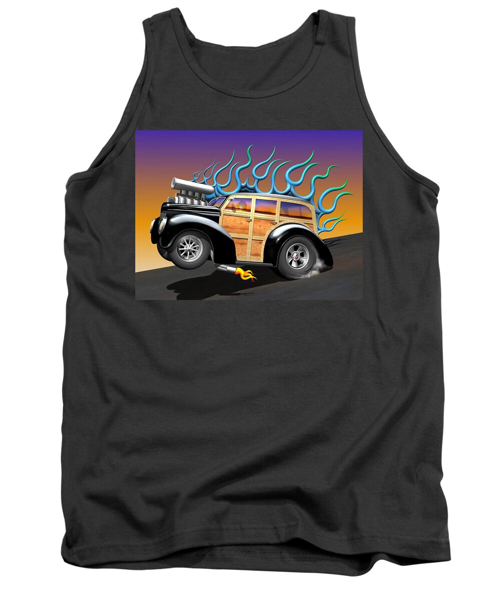 Car Tank Top featuring the digital art '40 Ford Woody #40 by Stuart Swartz