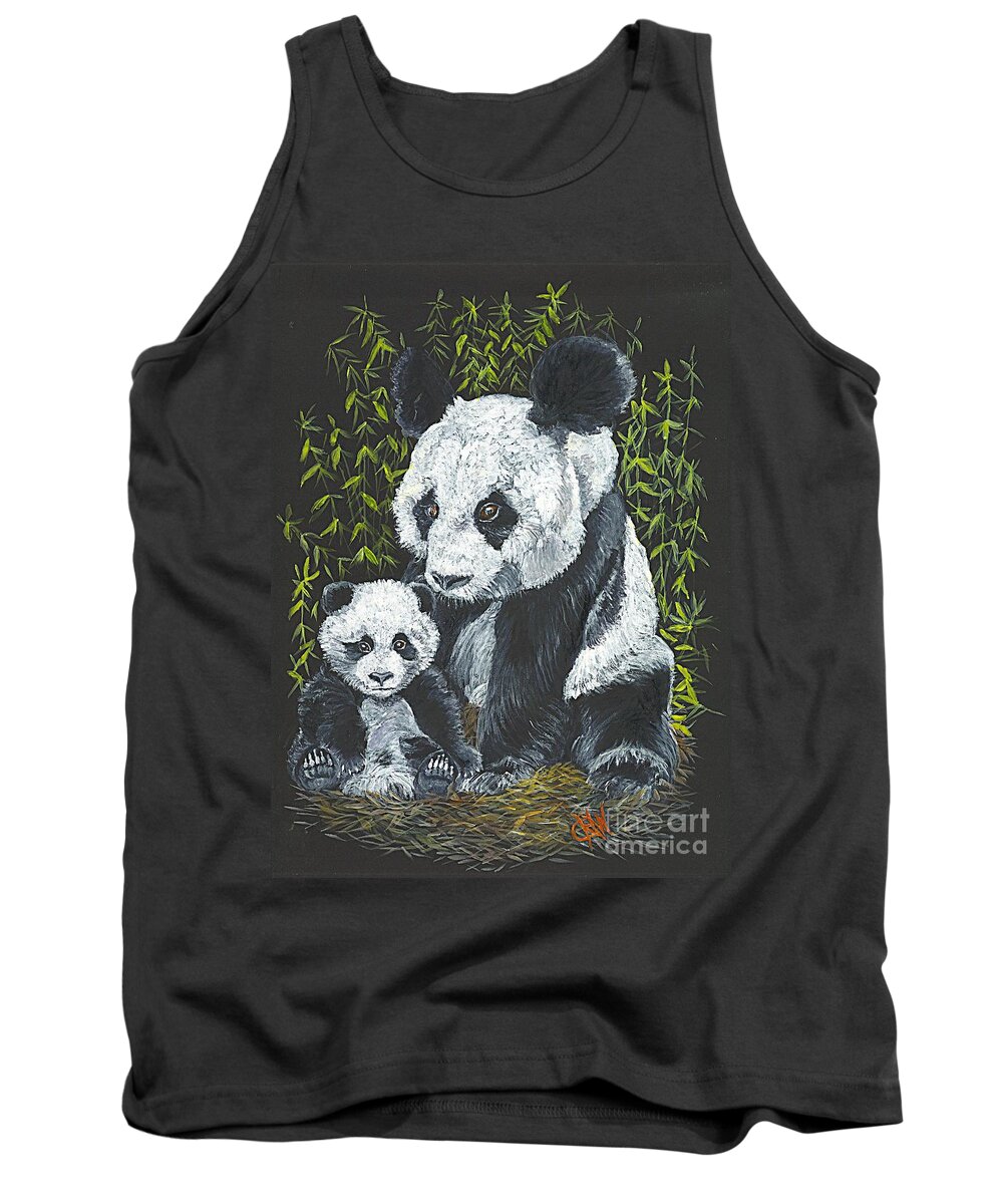 Panda Tank Top featuring the painting A Mothers Devotion by Carol Wisniewski