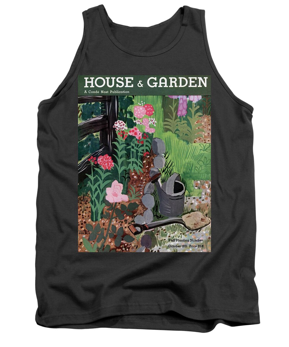 House And Garden Tank Top featuring the photograph A Watering Can And A Shovel By A Flower Bed by Witold Gordon
