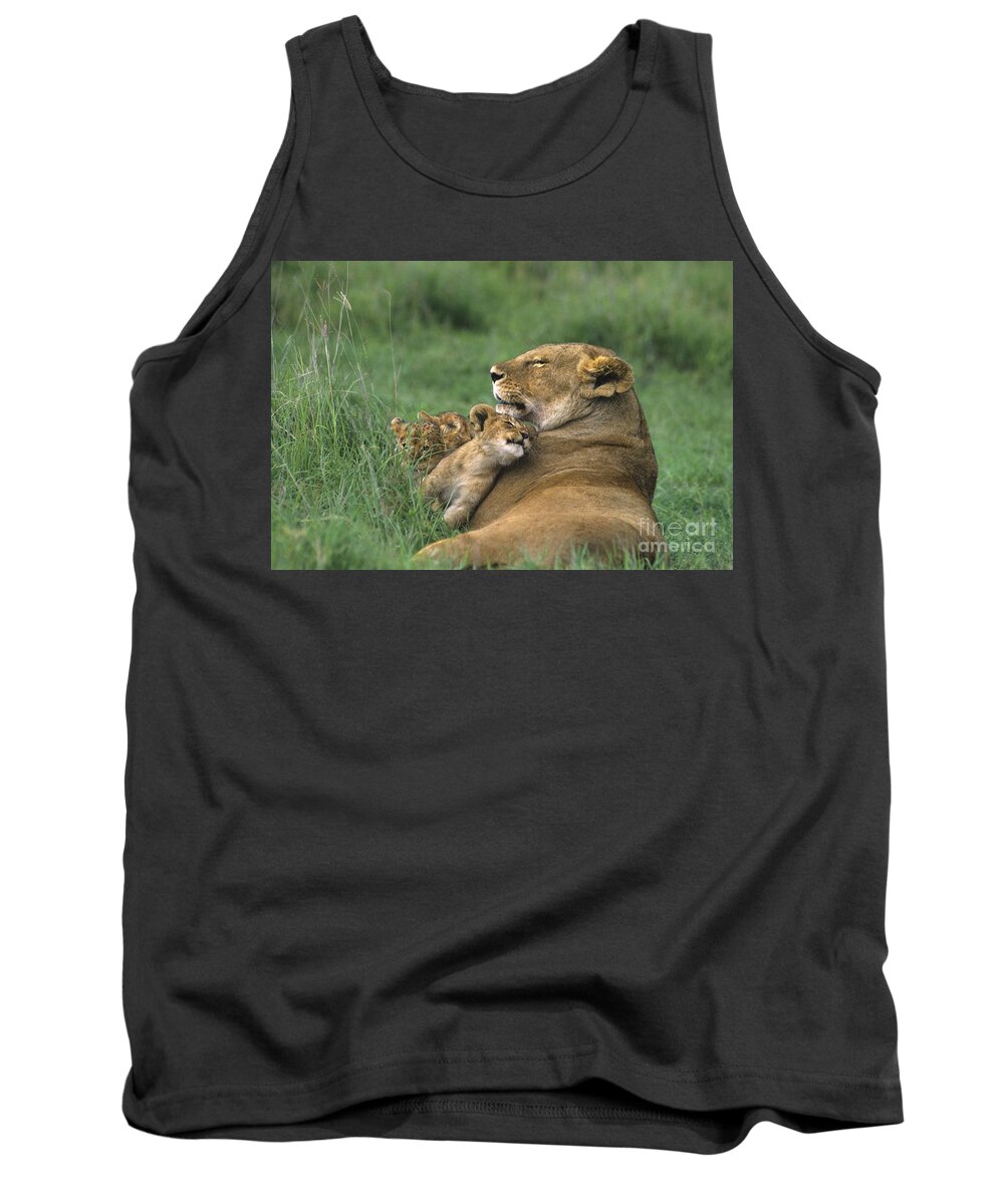Africa Tank Top featuring the photograph African Lions Mother and Cubs Tanzania by Dave Welling