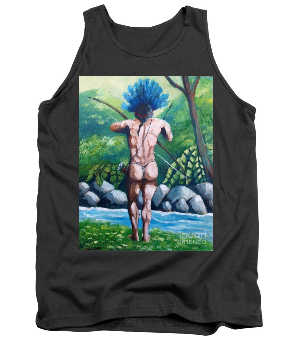Native Tank Top featuring the painting Amazon native by Jean Pierre Bergoeing