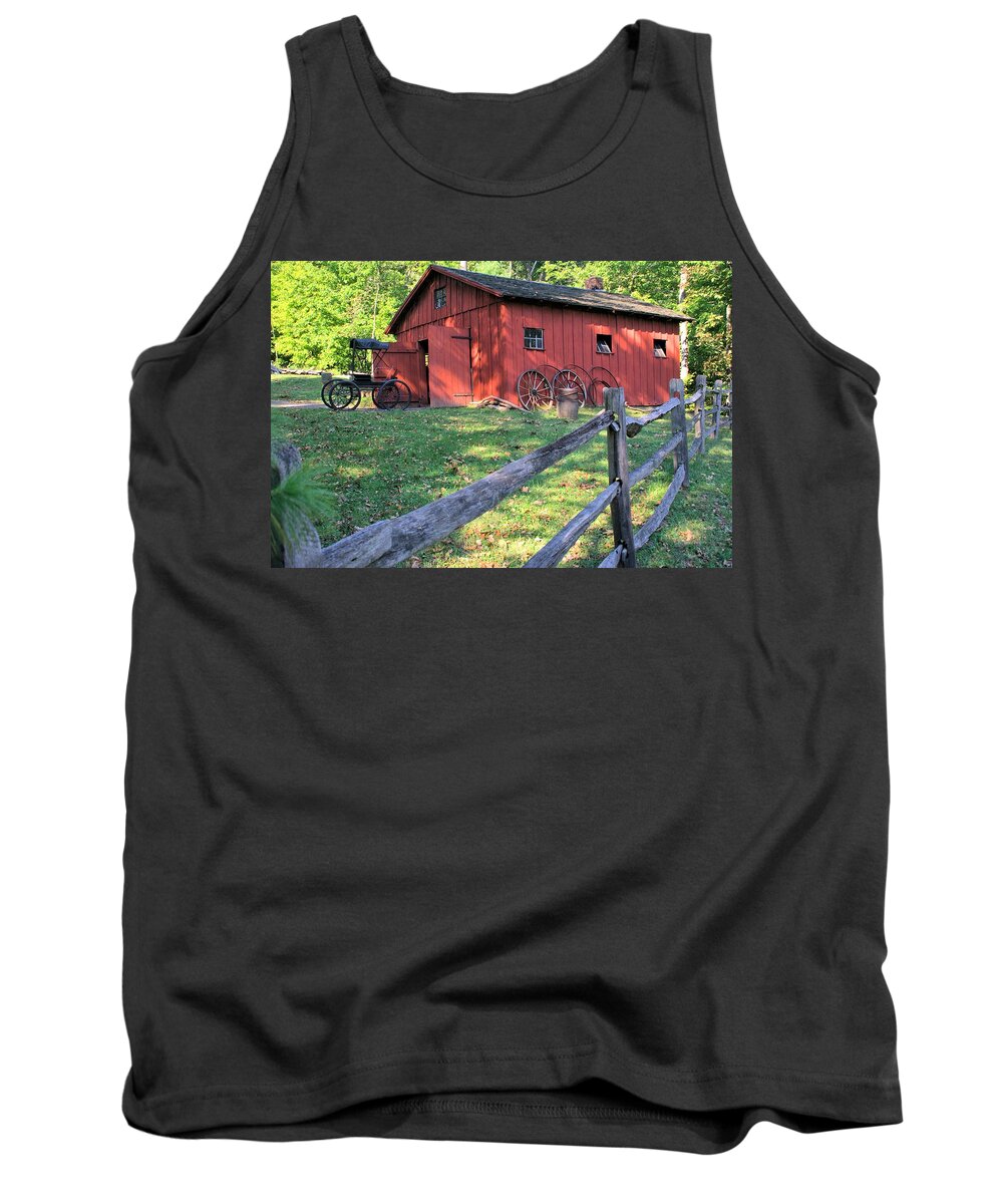 5399 Tank Top featuring the photograph Amish Barn Along a Fenceline by Gordon Elwell