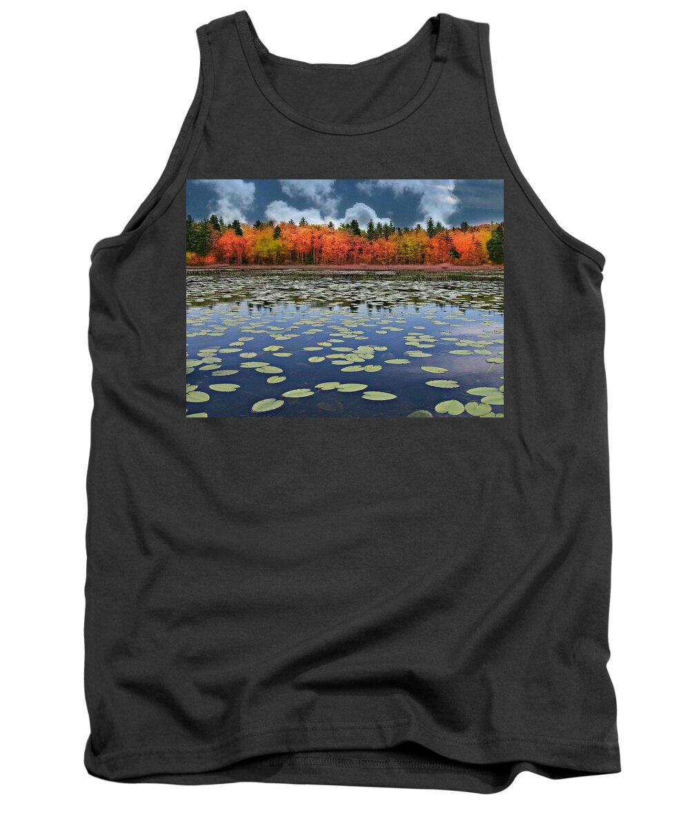 Autumn Tank Top featuring the photograph Autumn Across The Pond by Barbara S Nickerson