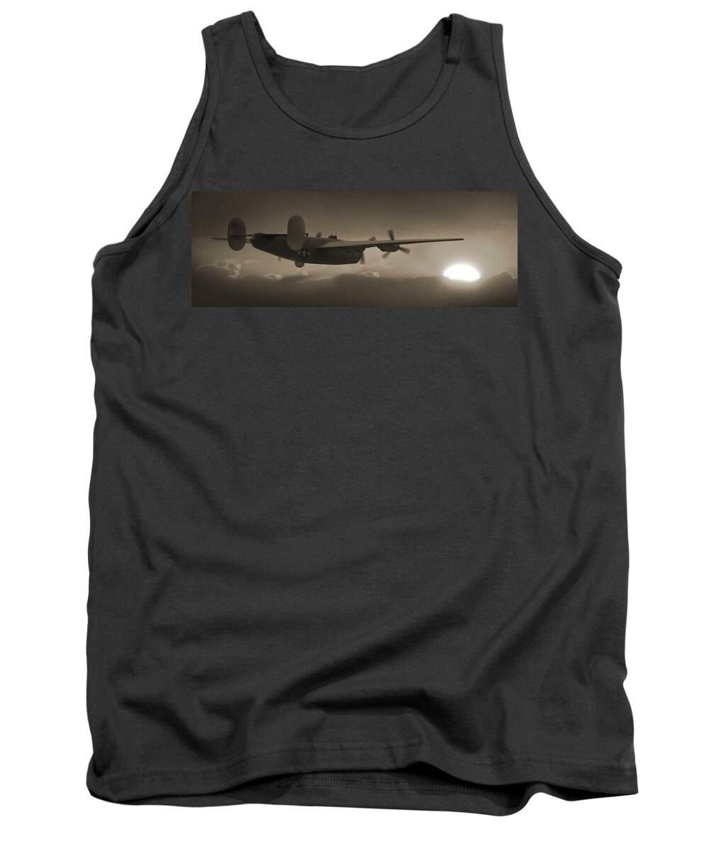 Warbird Tank Top featuring the photograph B - 24 Into The Sun Panoramic by Mike McGlothlen