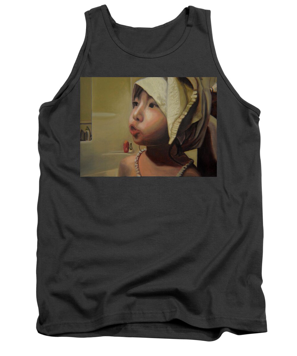 Figure Tank Top featuring the painting Baby bath mama by Thu Nguyen