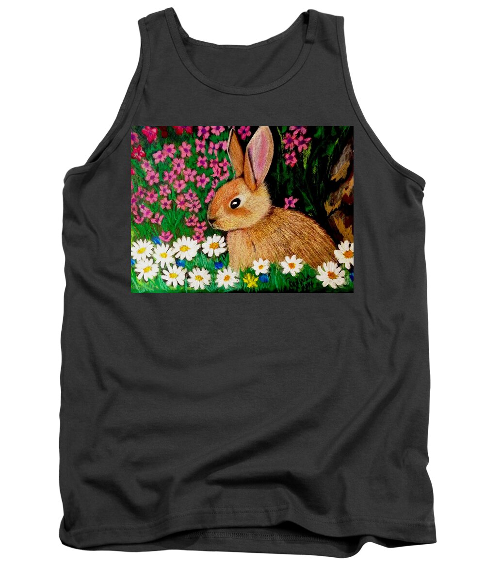 Bunny Tank Top featuring the painting Baby Bunny in the Garden at Night by Renee Michelle Wenker