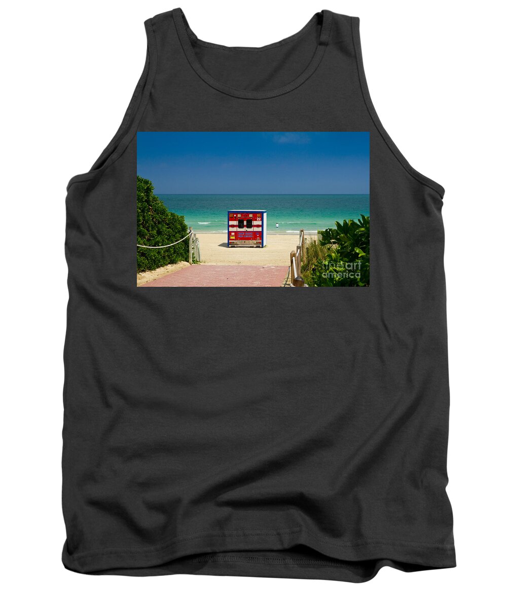 Florida Tank Top featuring the photograph Beach Shelter with Fire Truck Theme by Les Palenik