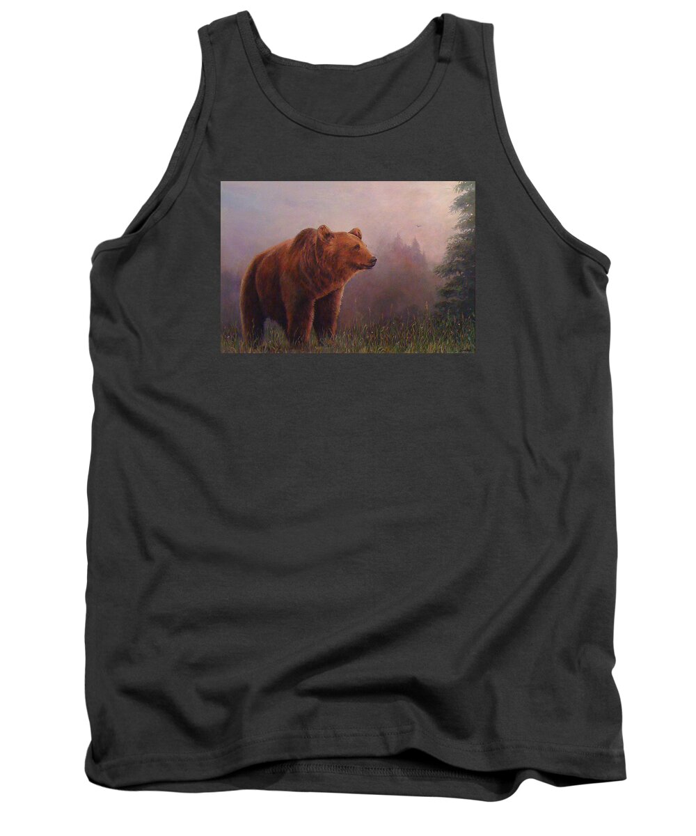 Animal Tank Top featuring the painting Bear in the Mist by Donna Tucker