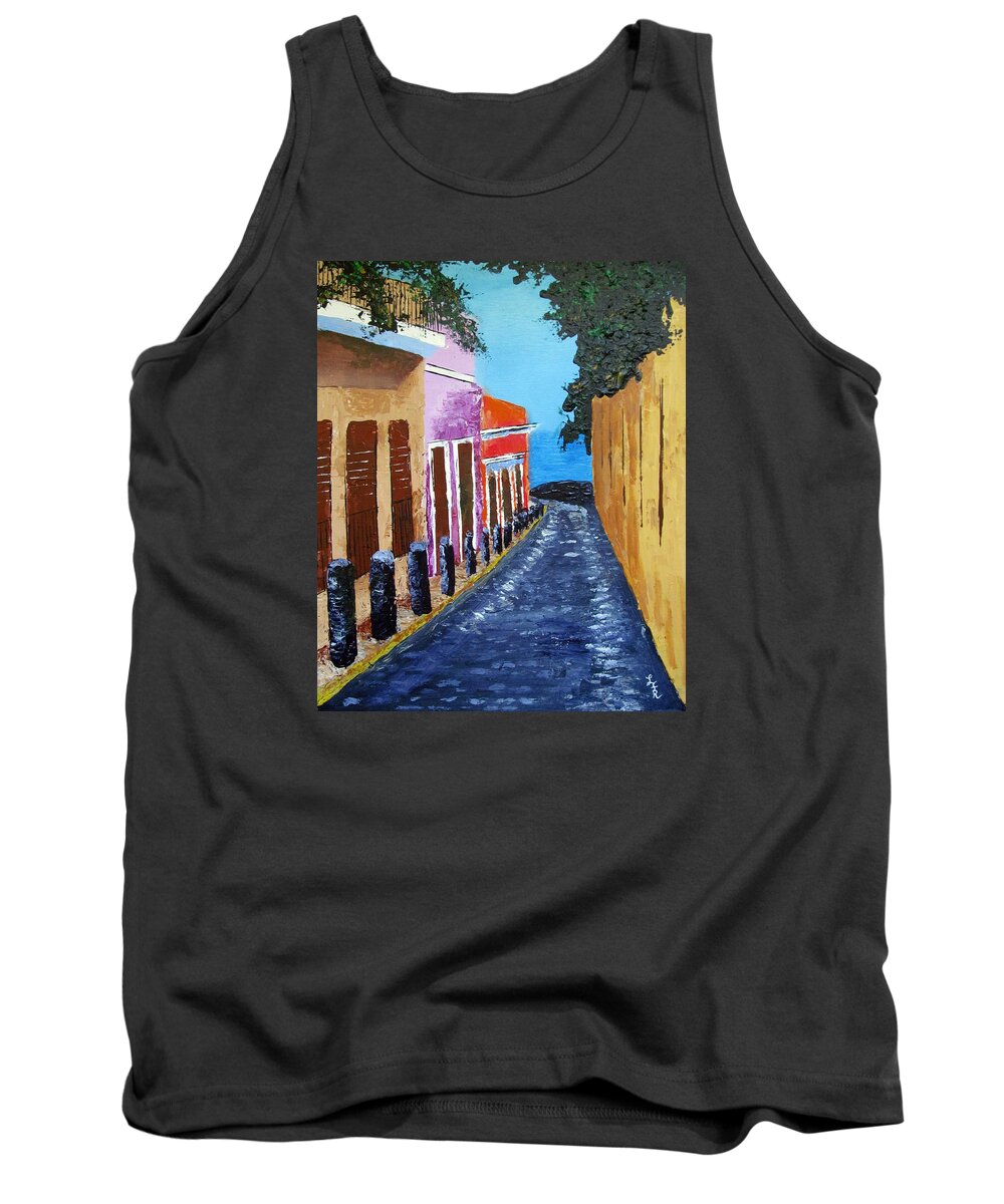 Old San Juan Tank Top featuring the painting Bello Callejon by Luis F Rodriguez