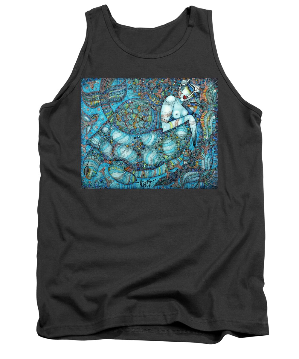 Blue Tank Top featuring the painting Beyond The Oceans... #1 by Albena Vatcheva