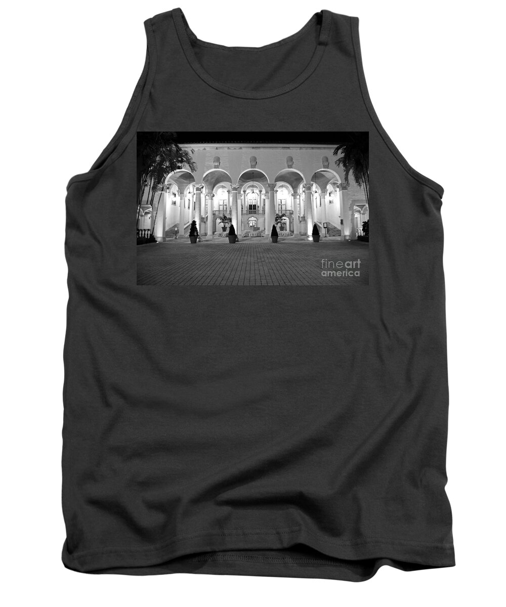 Biltmore Tank Top featuring the photograph Biltmore Hotel Arched Colonnade and Grand Ballroom Courtyard Coral Gables Miami Black and White by Shawn O'Brien