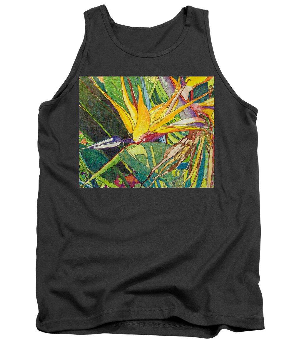 Landscape Tank Top featuring the drawing Bird of Paradise by Terry Holliday