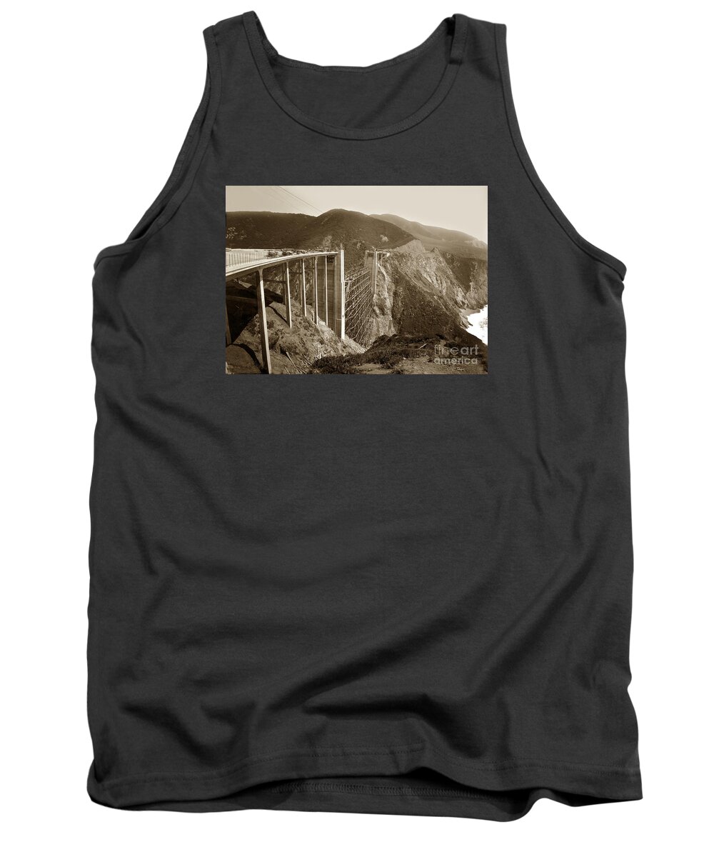 Bixby Creek Bridge Tank Top featuring the photograph Bixby Creek Bridge under construction Big Sur Coast on Highway One Calif. May. 1932 by Monterey County Historical Society