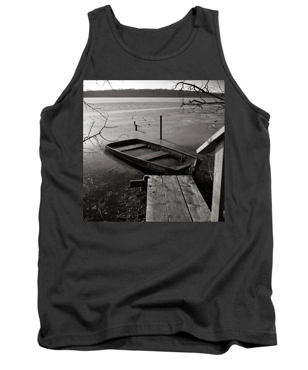 Wingra Tank Top featuring the photograph Boat in Ice - Lake Wingra - Madison - WI by Steven Ralser