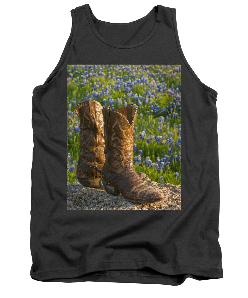 Bluebonnet Tank Top featuring the photograph Boots and Bluebonnets by David and Carol Kelly
