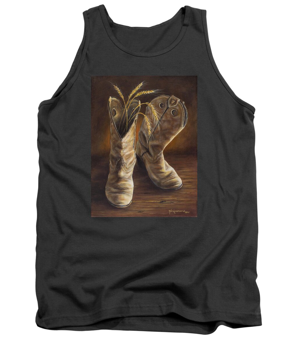 Cowboy Boots Tank Top featuring the painting Boots and Wheat by Kim Lockman