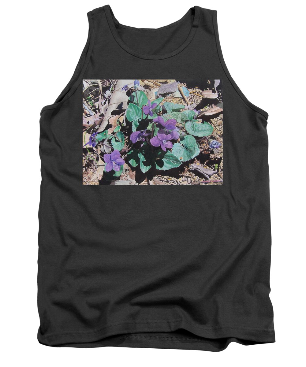 Purple Tank Top featuring the mixed media Bosviooltjes by Constance Drescher