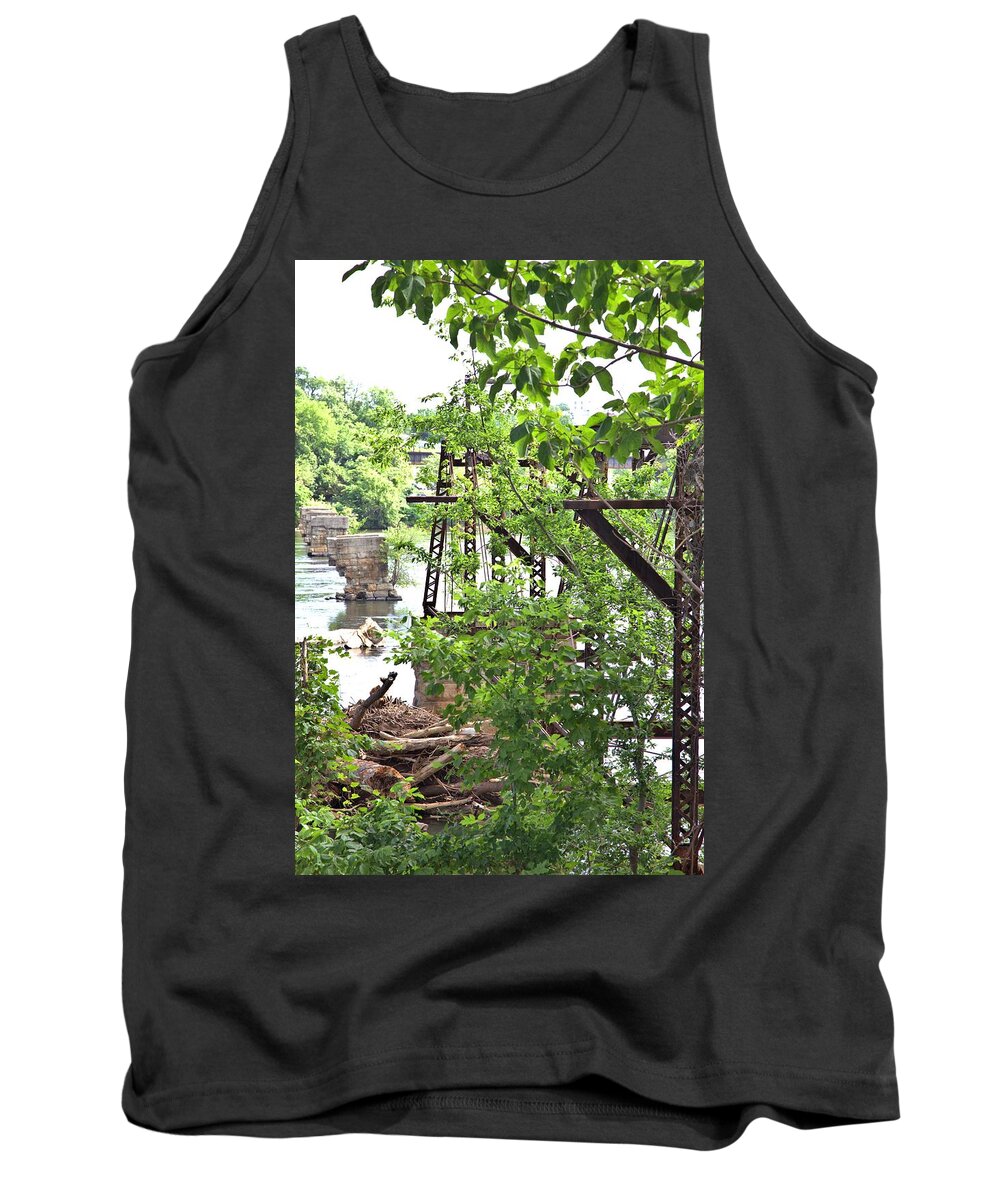 8696 Tank Top featuring the photograph Bridge Remnants by Gordon Elwell