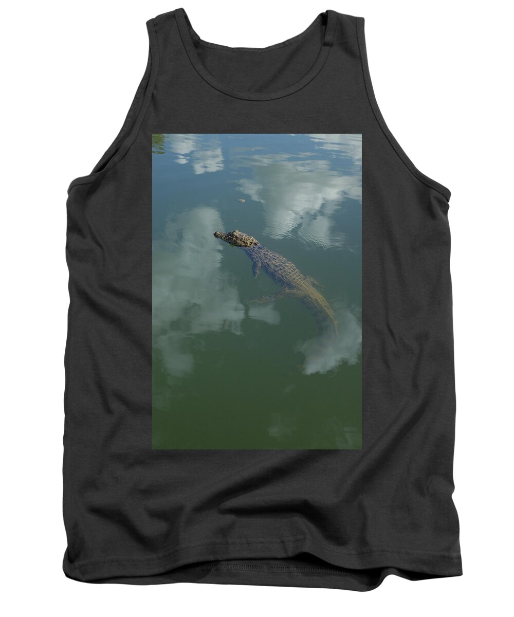 Feb0514 Tank Top featuring the photograph Broad-snouted Caiman Floating South by Pete Oxford