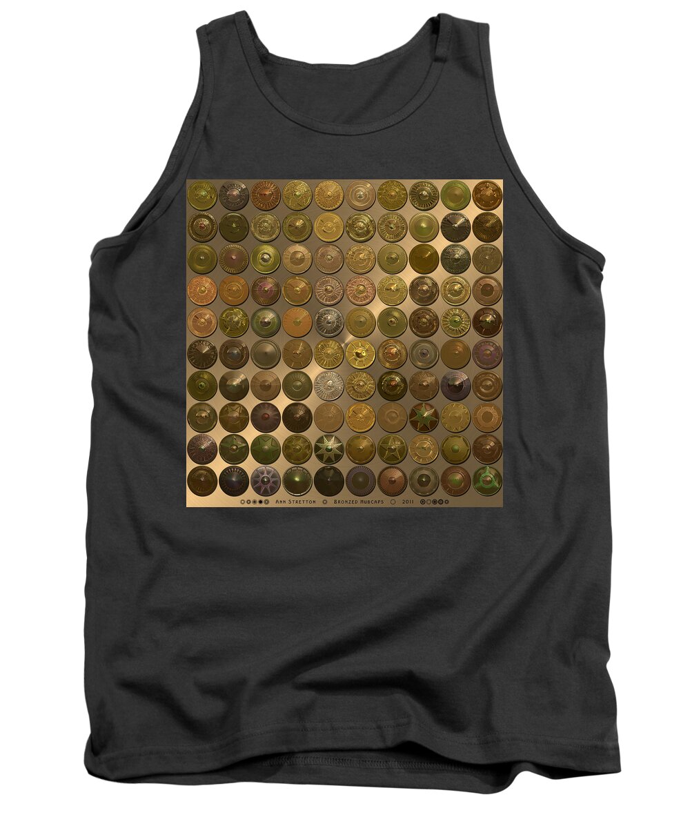 Decorative Tank Top featuring the digital art Bronzed Hubcaps by Ann Stretton