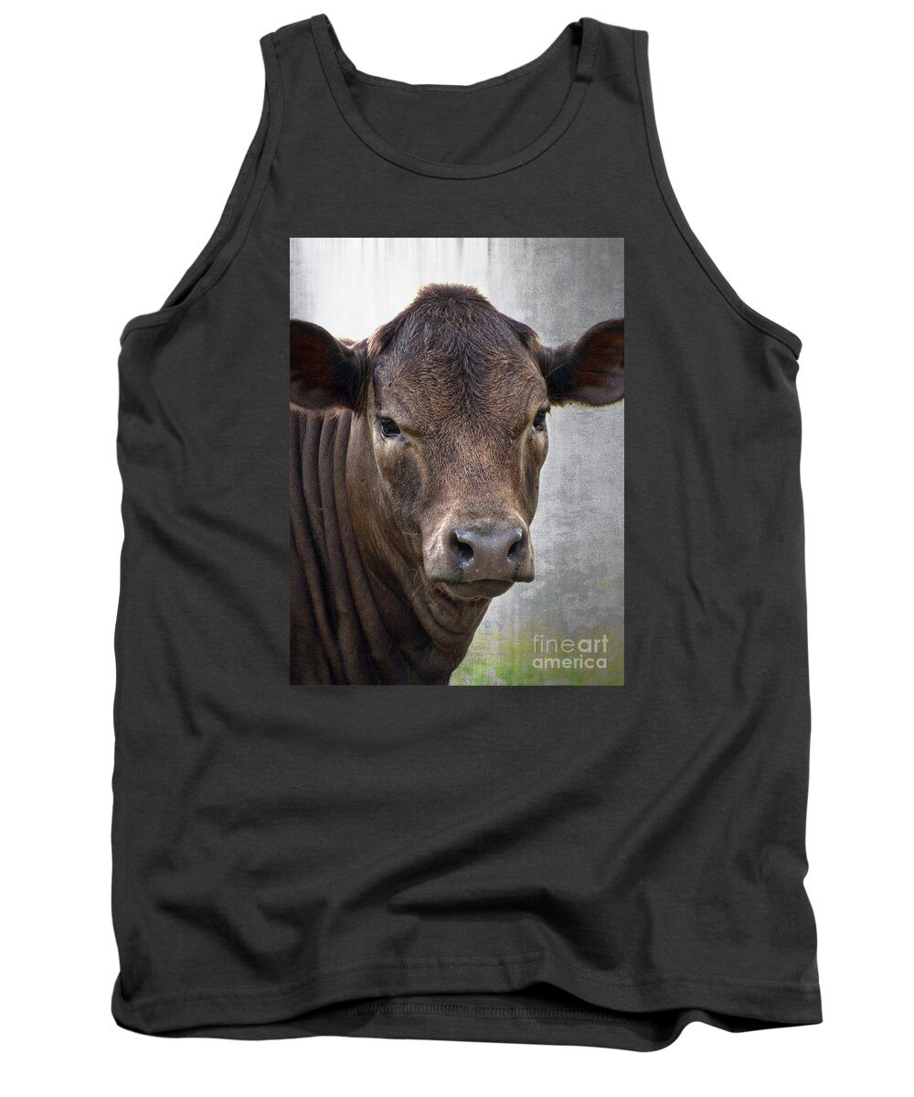 Cow Tank Top featuring the photograph Brown Eyed Boy - Calf Portrait by Ella Kaye Dickey