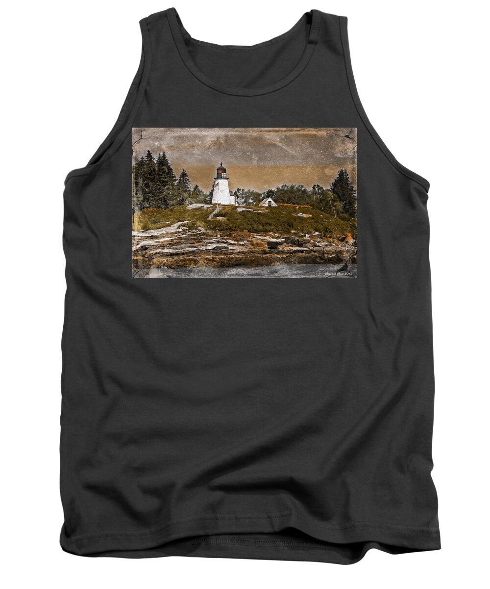Textures Tank Top featuring the photograph Burnt Island Lighthouse by Suzanne Stout