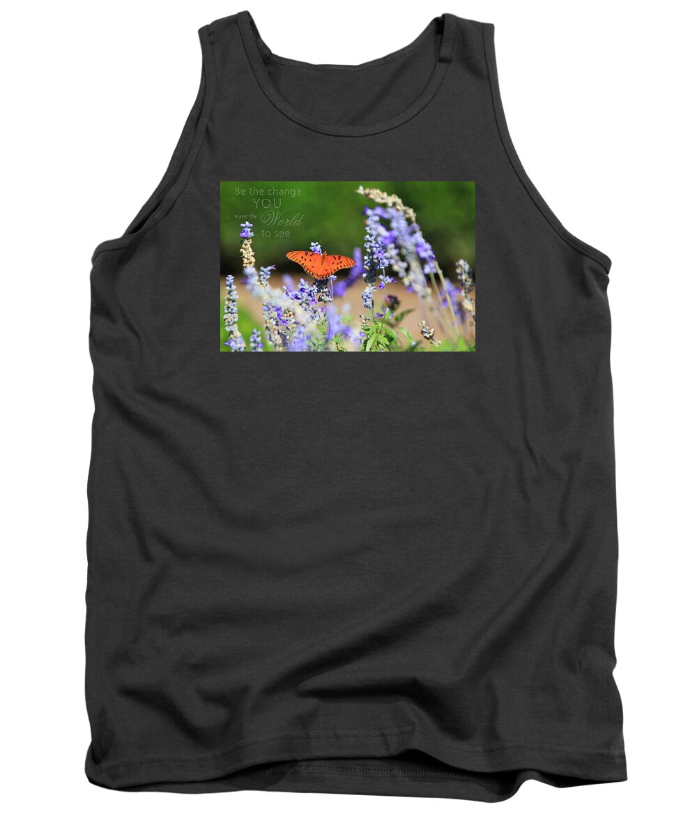 Flower Artwork Tank Top featuring the photograph Butterfly with Message by Mary Buck