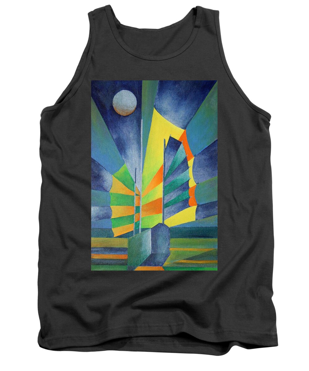 Sailboat Tank Top featuring the painting By The Light Of The Silvery Moon by Taiche Acrylic Art