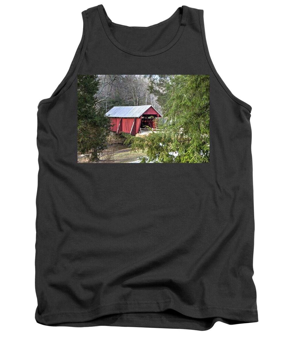 Covered Bridge Tank Top featuring the photograph Campbell's Covered Bridge-1 by Charles Hite