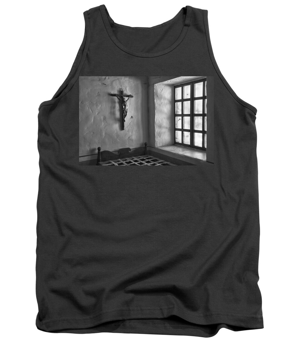 Carmel Tank Top featuring the photograph Carmel Mission 4 BW by Ron White