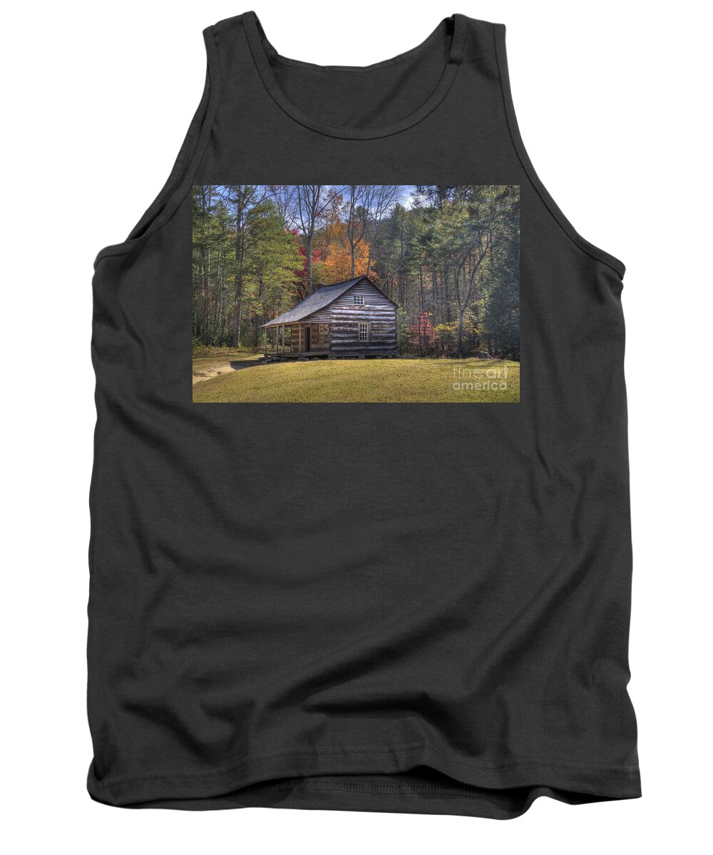 Smoky Mountain Tank Top featuring the photograph Carter-Shields Cabin by Crystal Nederman