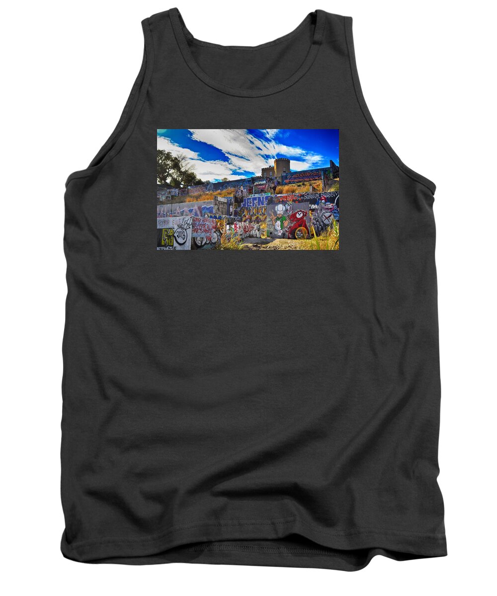 Colorful Tank Top featuring the photograph Austin Castle and Graffiti Hill by Kristina Deane