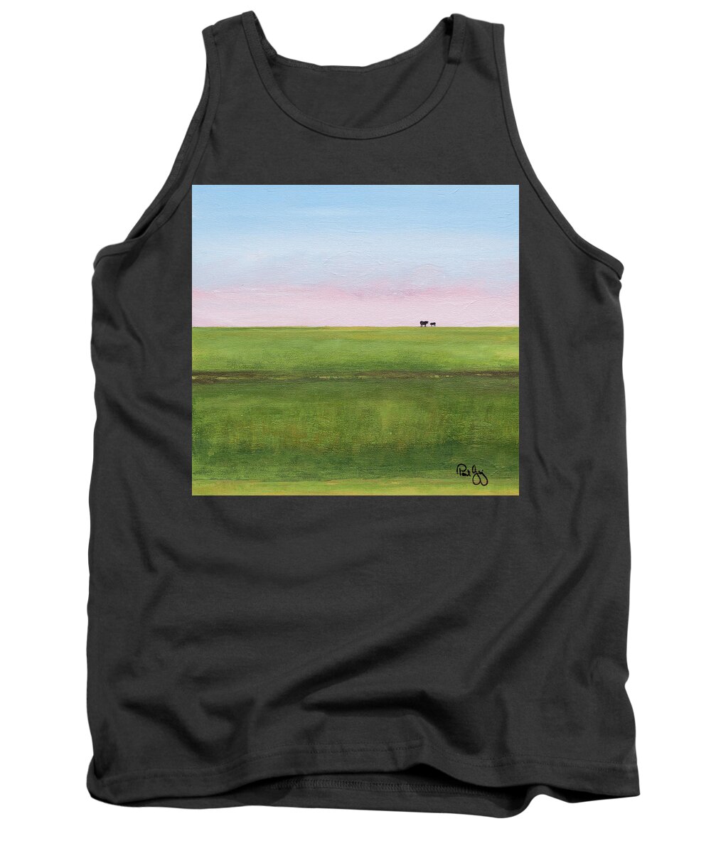 Levee Tank Top featuring the painting Cattle on the Levee by Paul Gaj