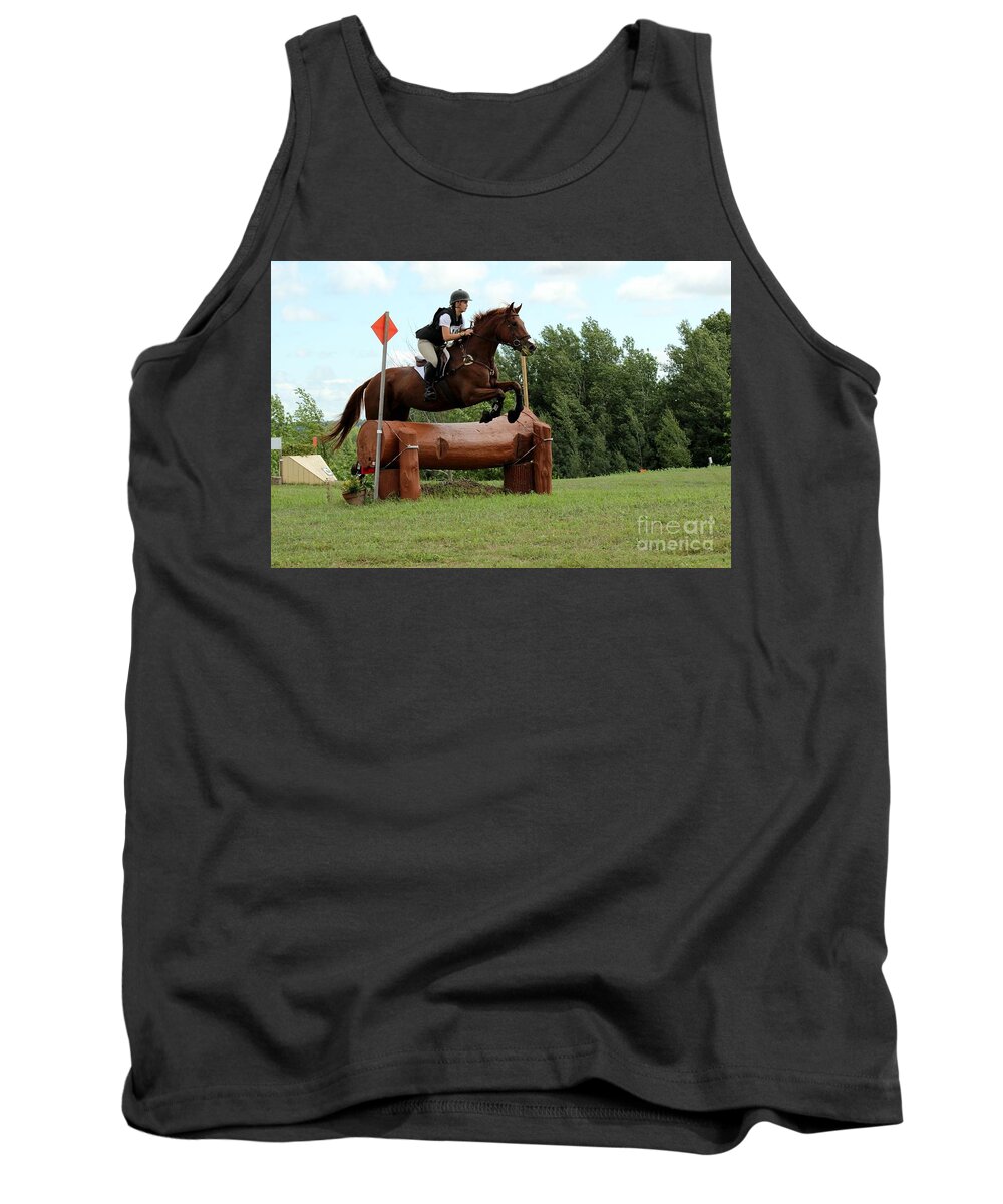 Horse Tank Top featuring the photograph Chestnut Over Log Jump by Janice Byer