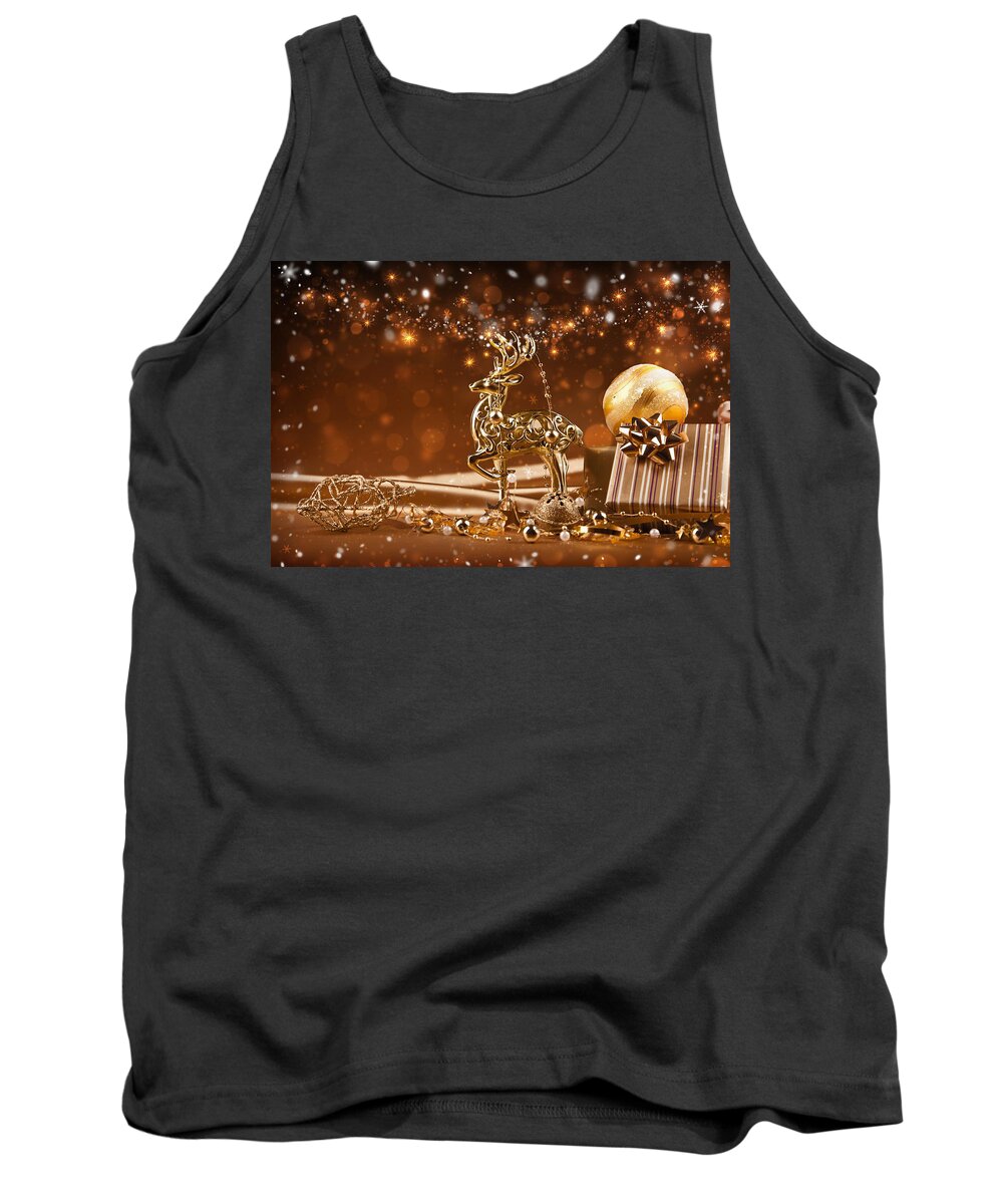 Christmas Tank Top featuring the photograph Christmas Reindeer In Gold by Doc Braham