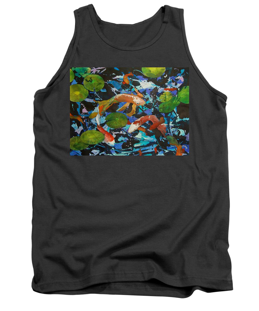 Pond Tank Top featuring the painting Colorful Koi by Terry Holliday