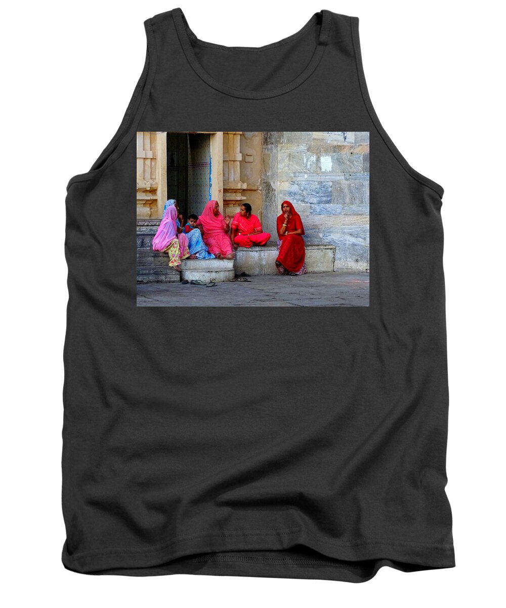Temple Tank Top featuring the photograph Colorful Rajasthani Women in Udaipur Temple India by Sue Jacobi