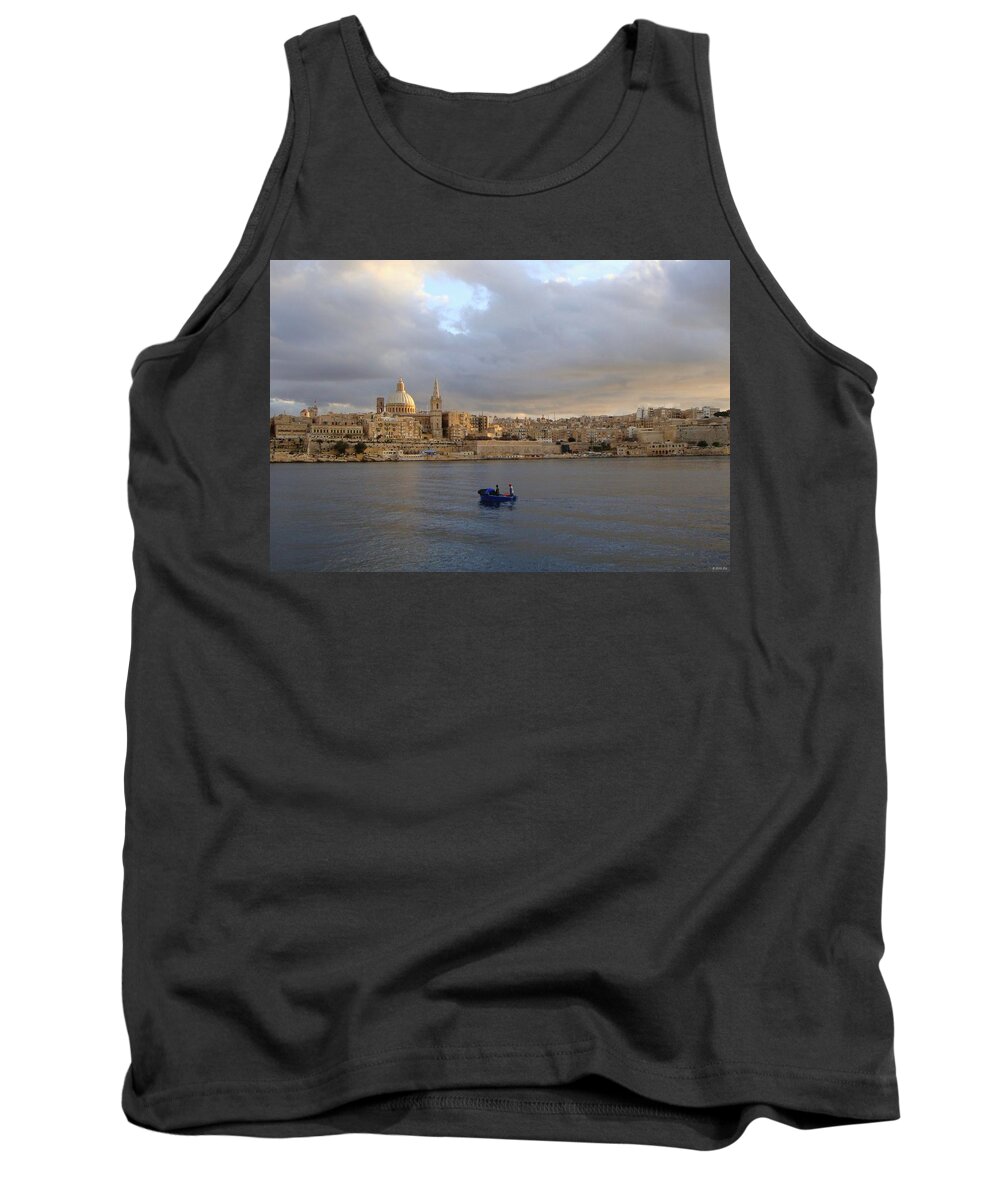 Wooden Tank Top featuring the photograph Colorful Wooden Boat in Historic Malta Marsamxett Harbor by Jeff at JSJ Photography