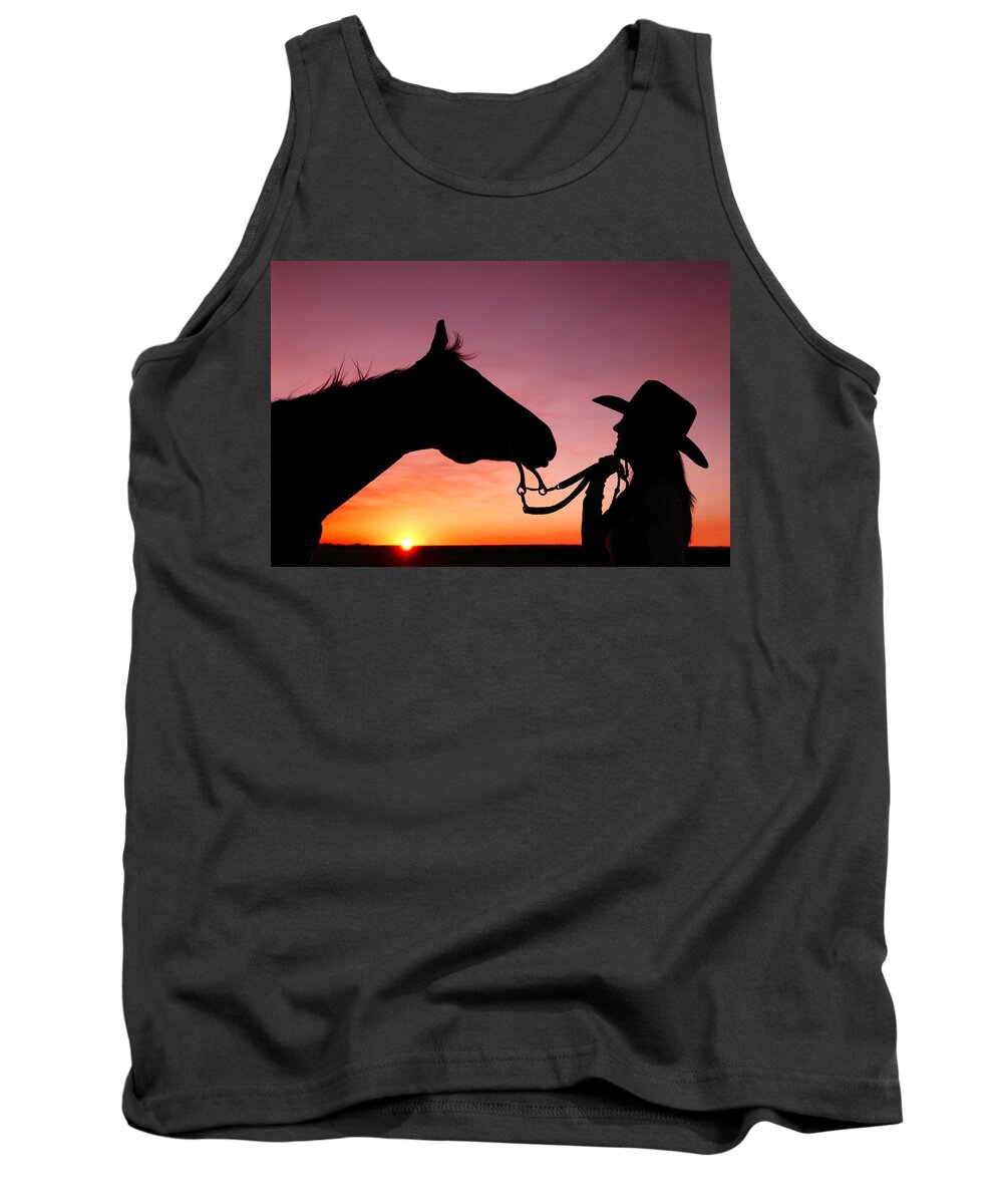 Cowgirl Tank Top featuring the photograph Cowgirl Sunset by Todd Klassy